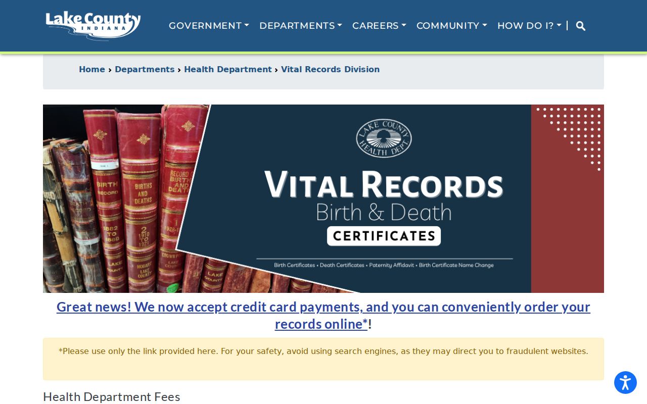 Lake County residents directory vital records office page