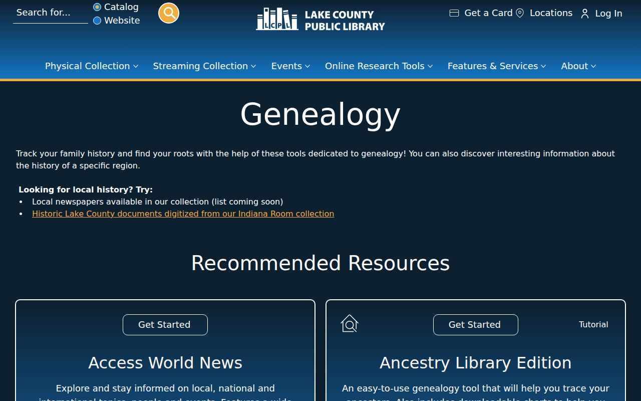 Lake County residents directory library genealogy collections