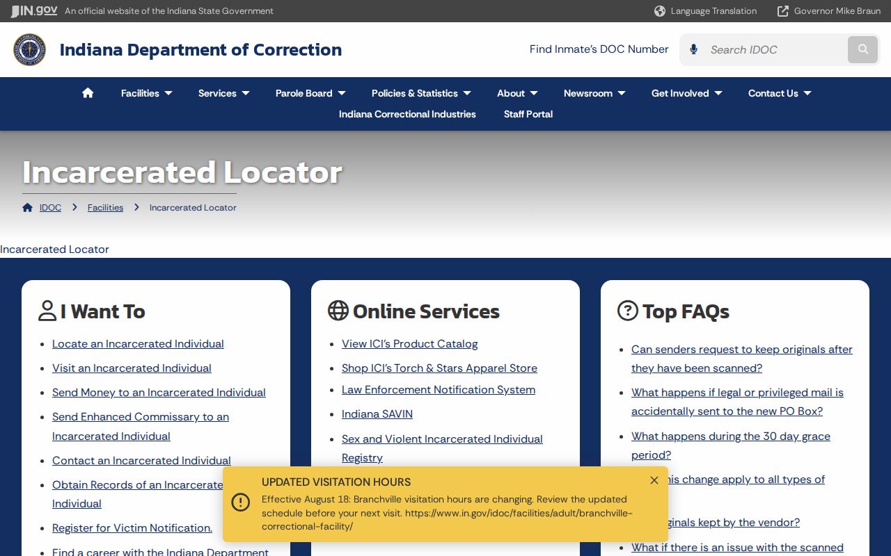 Lake County resident lookup access through the Indiana DOC locator