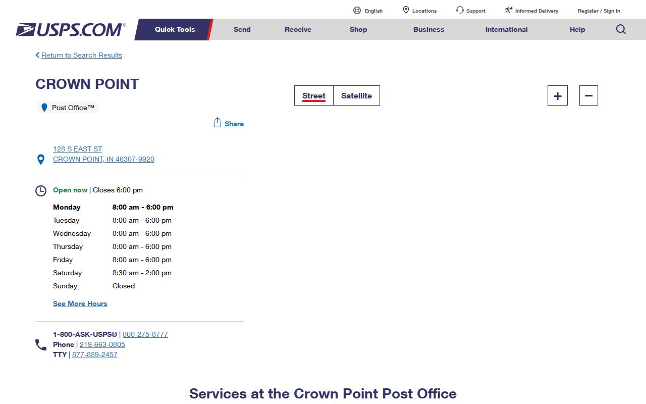 Lake County ZIP code directory USPS Crown Point location